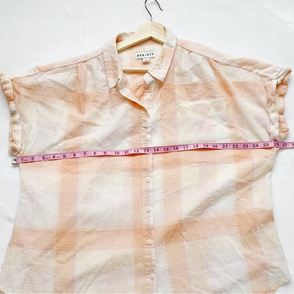 Ava & Vic Pretty Pastel Plaid Lightweight Short Sleeve Button Up Top - Picture 4 of 9